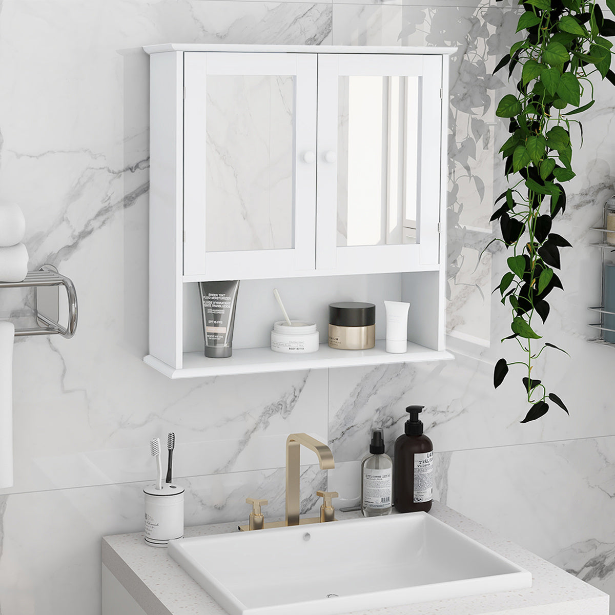Dual Mirror Door Bathroom Cabinet