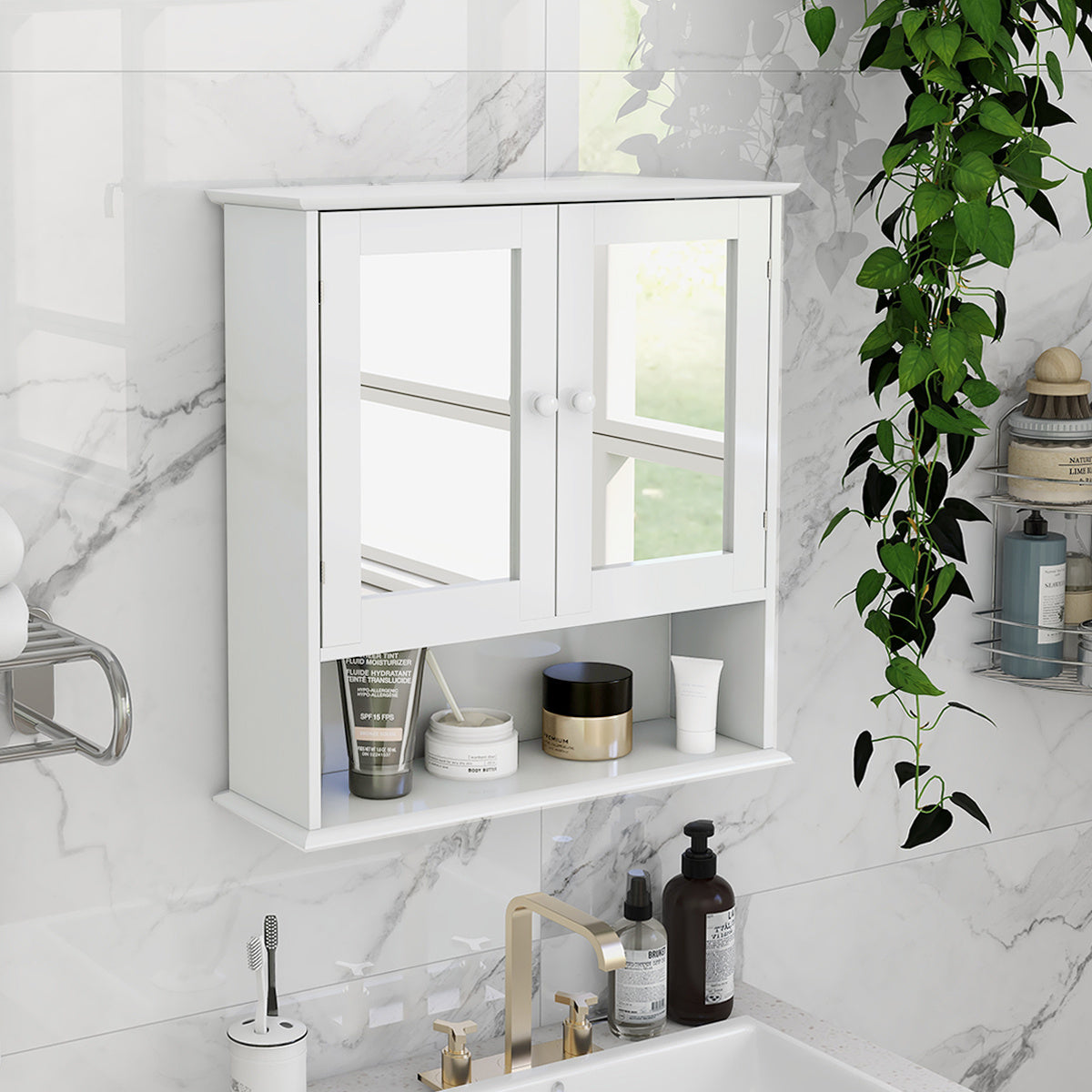 Dual Mirror Door Bathroom Cabinet