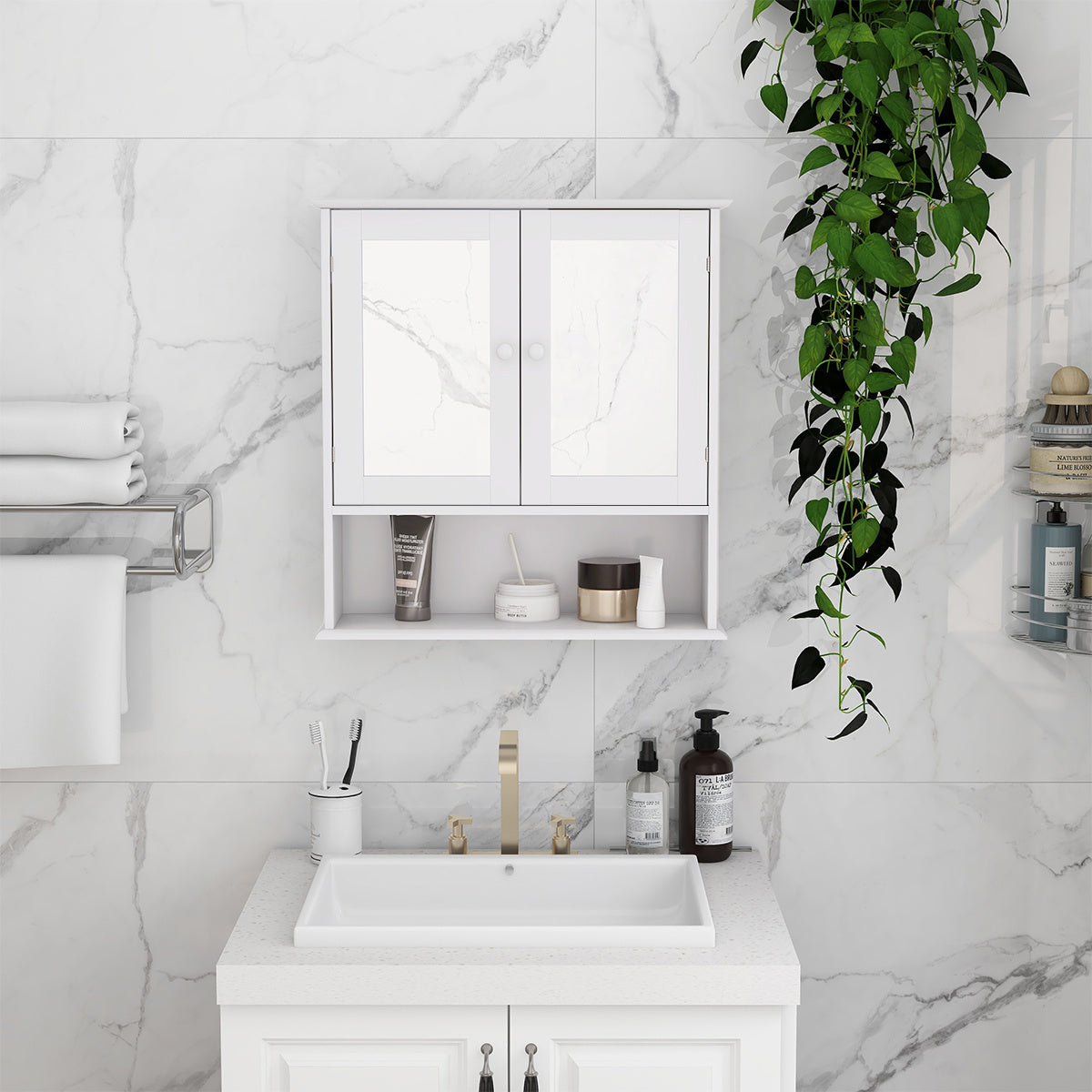 Dual Mirror Door Bathroom Cabinet